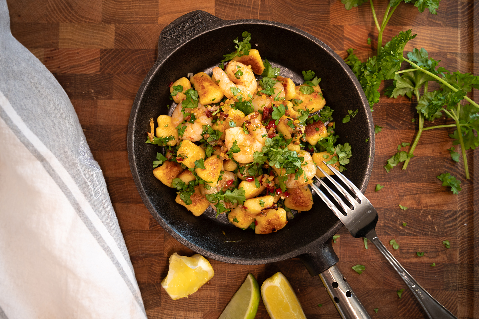 Het gnocchi med scampi