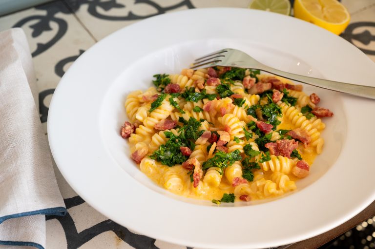 Rostad pumpapasta med gremolata